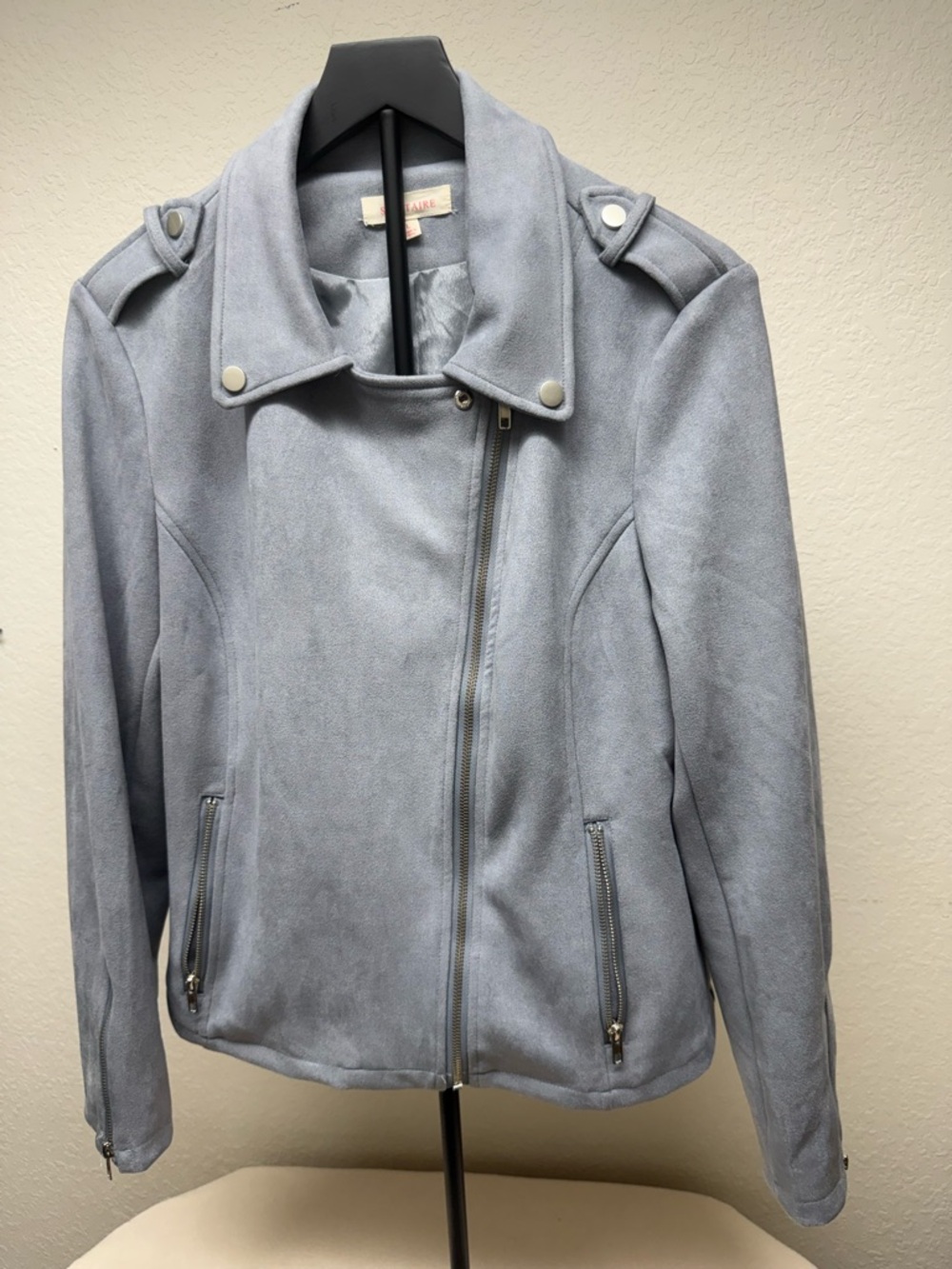 Solitaire Light Gray Suede Moto Jacket
